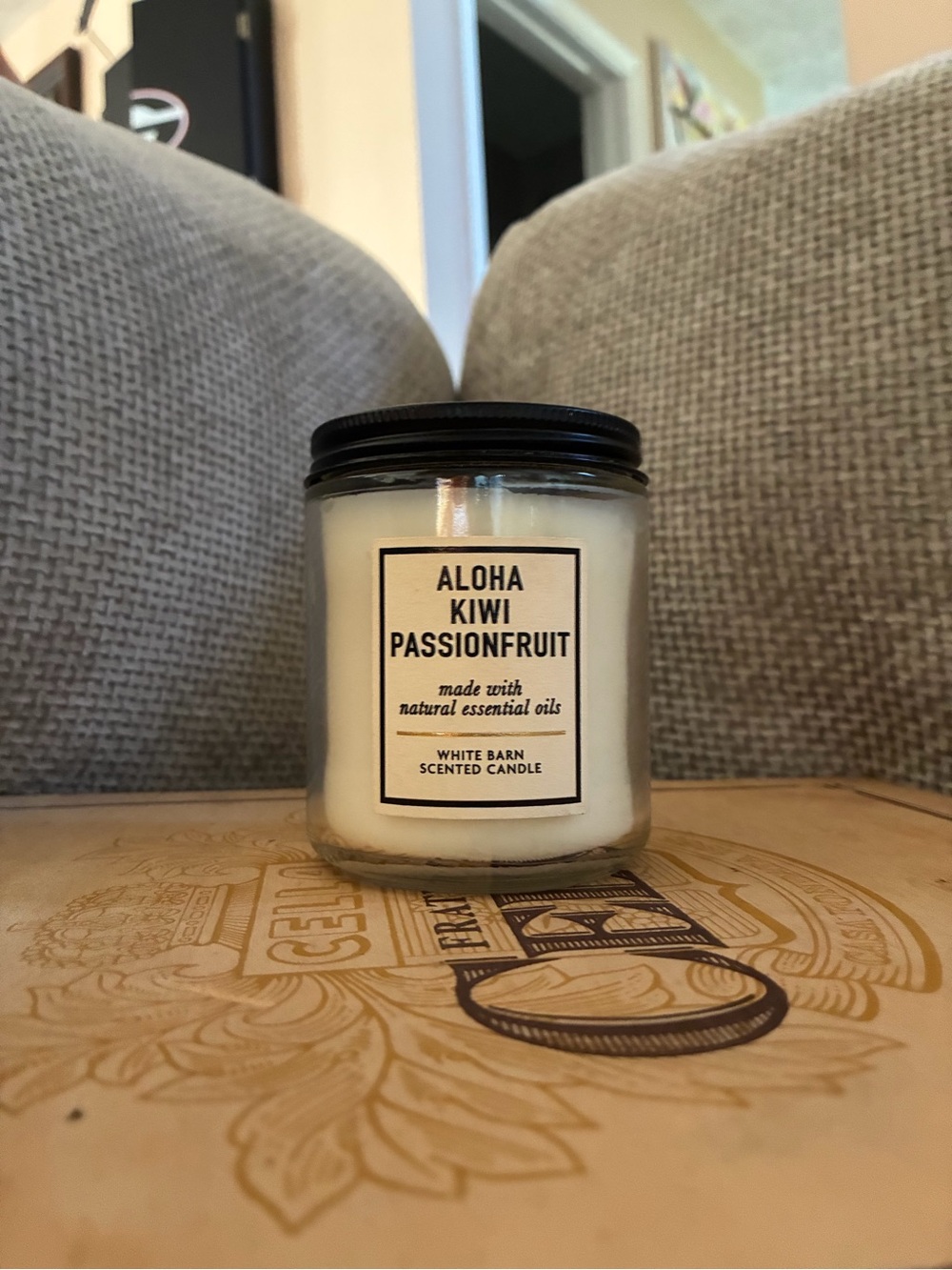White Barn Aloha Kiwi Passionfruit Candle in White Glass with Black Lid